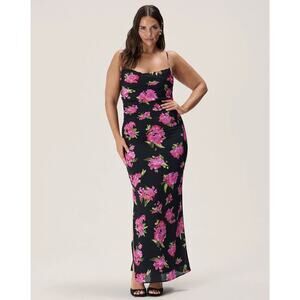Adoore Vienna Open Back Midi Dress Pink Black Floral Print Size 14